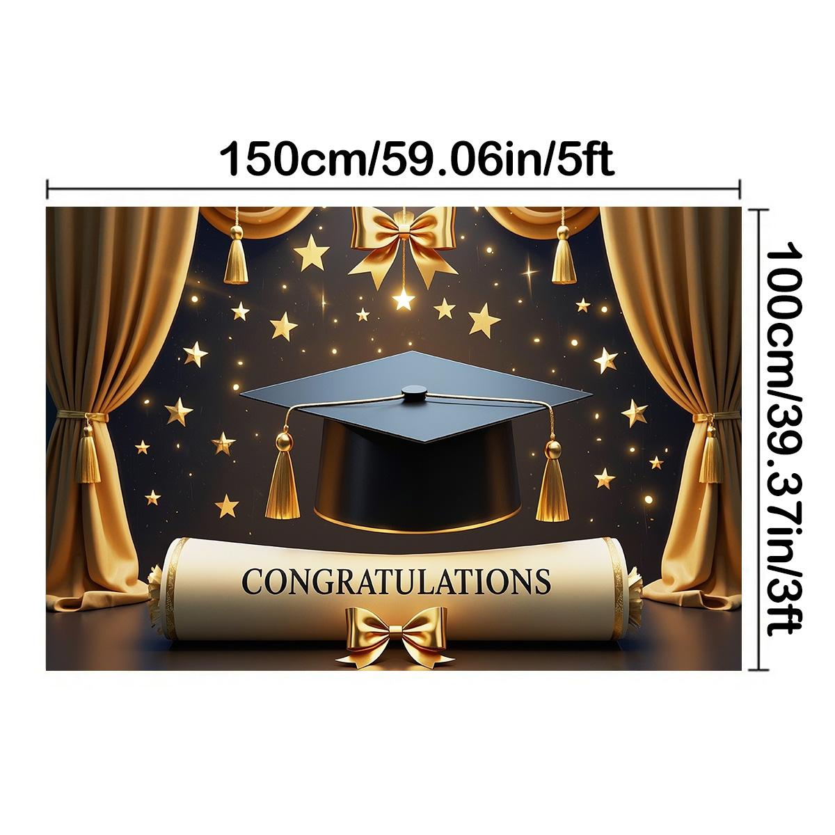 

Золотая шапочка выпускника и баннер для диплома, для торжеств, мероприятий дома и сада, фон для фотостудии, торжеств, декор для выпускного вечера 150*100cm / 5*3ft