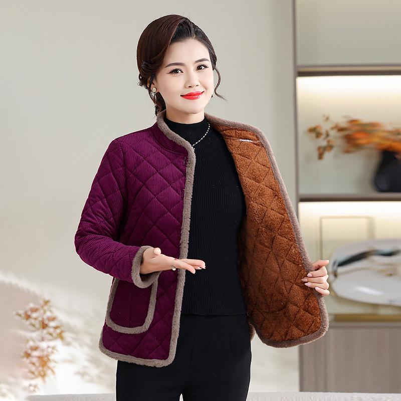 Stylish Winter Cotton Jacket with Velvet Lining for Middle-Aged and Elderly Women – Warm, Casual, and Thickened Coat.