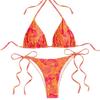 European and American Women's Sexy Slimming Backless Bandage Print Triangle Bikini Swimsuit