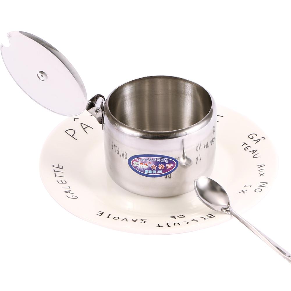 

Stainless with A Spoon with Lid Durable Non-magnetic Salt Pot Sauce Cans Seasoning Pot Storage Jar
