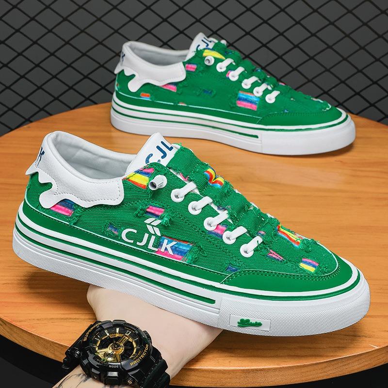 

Spring men s shoes new breathable ripped canvas shoes trendy versatile shoes men s one-pedal trendy shoes 39