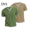 Color Block T-shirt Men Summer Top Button V Neck Short Sleeves Soft Breathable Pullover Contrast Striped Casual Mid Length Daily