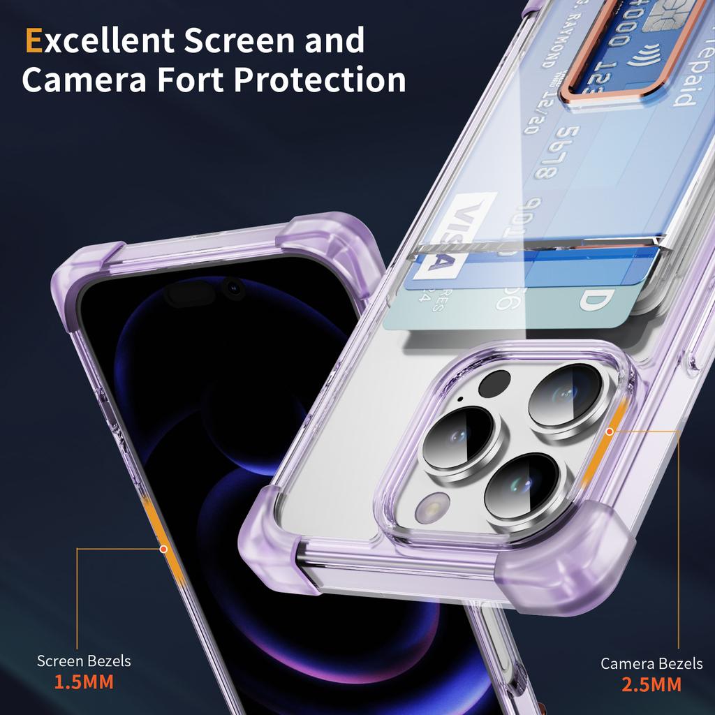Capa para Celular Porta-Cartões 2 em 1 Transparente Anti-queda Capa para Celular Botão Galvanizado Capa para Celular para Apple