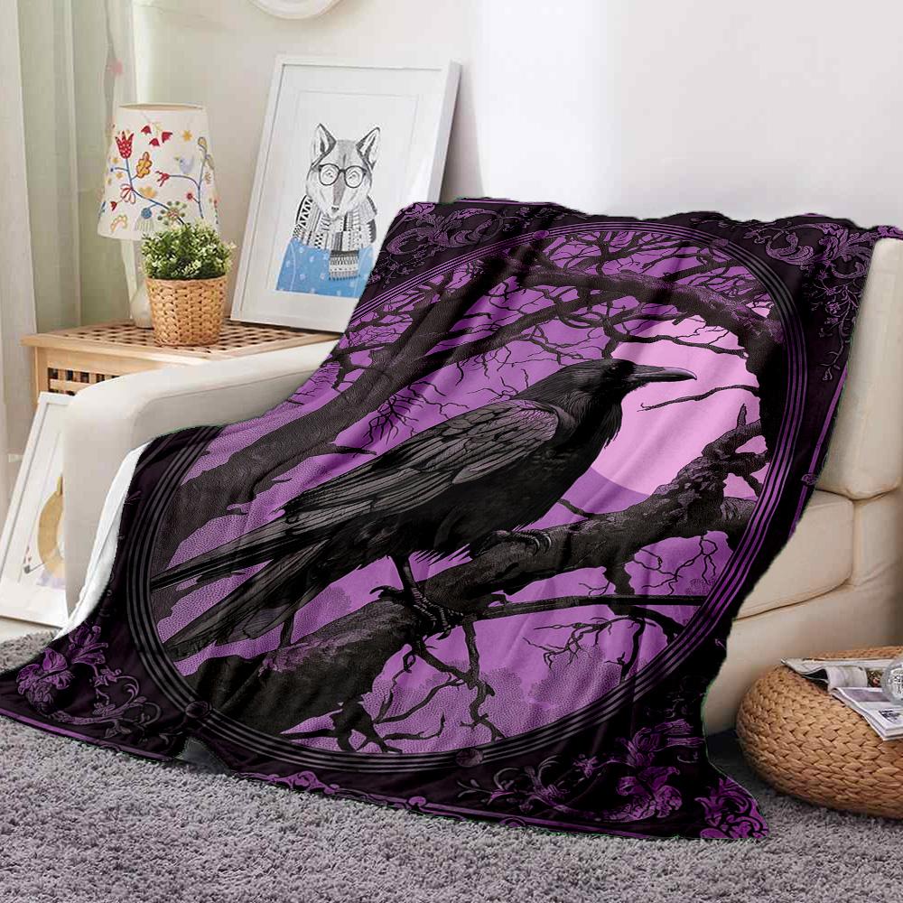 Gothic Raven Flannel Blanket Throw Blanket Soft Warm Sofa Bed Camping home Decor Unique Christmas Gift C9261872