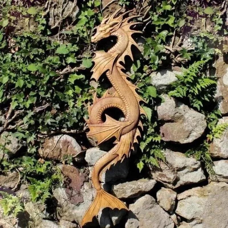 Retro Style Simulation Dragon Statue Wall Hanging Unique Dragons Decor Resin Courtyard Garden Home Decoration Artwork Craft Gift