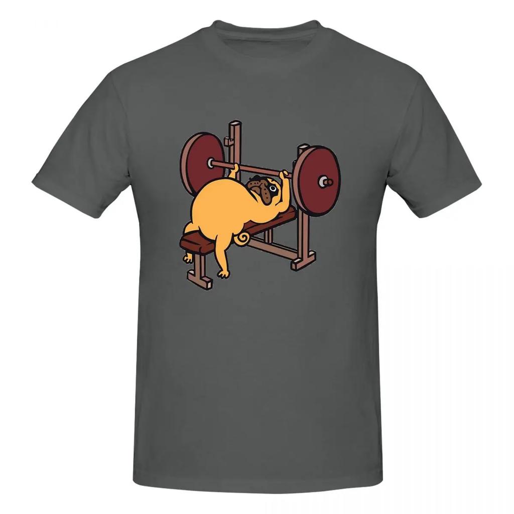 Pug Bench Press T-shirt Men's Funny Tee Men Round Neck Short Sleeve Retro Street High-quality Crew-neck Short-sleeved Men's Tee