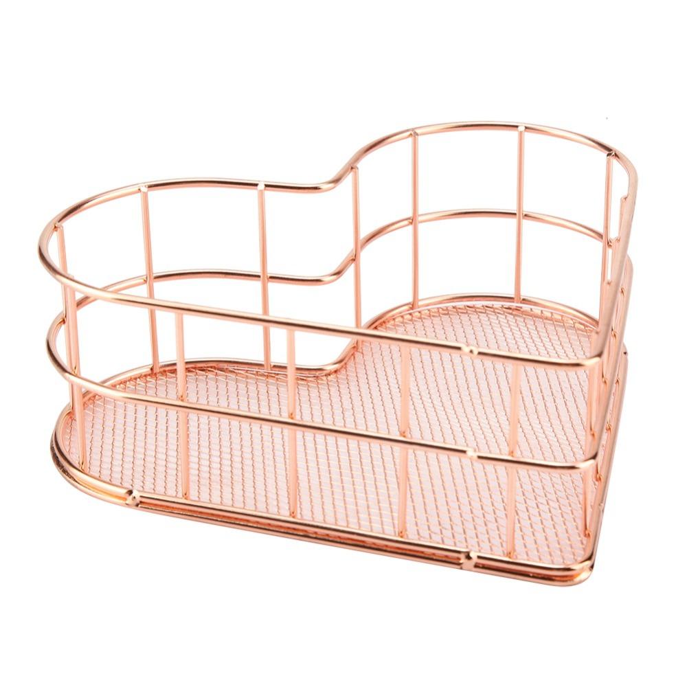 Rose Golden Heart Shape Storage Basket Heart Shaped Metal File Storage Basket  Household Use