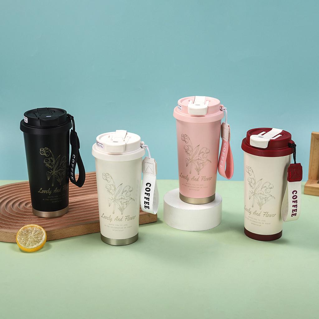 Summer cold insulation stainless steel lily of the valley water cup thermos cup coffee cup double layer car cup gift