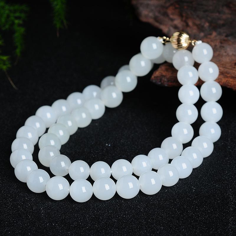PFT Henan White Jade Beads Necklace Women's Party Fashion Simple Natural Pendant