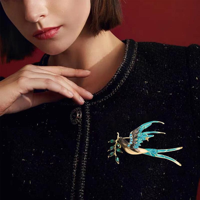 1PC Brooch Lightweight Lapel Pin Hypoallergenic Enamel Bohemian Bird Daily Swallow Sturdy Clothing Elegant
