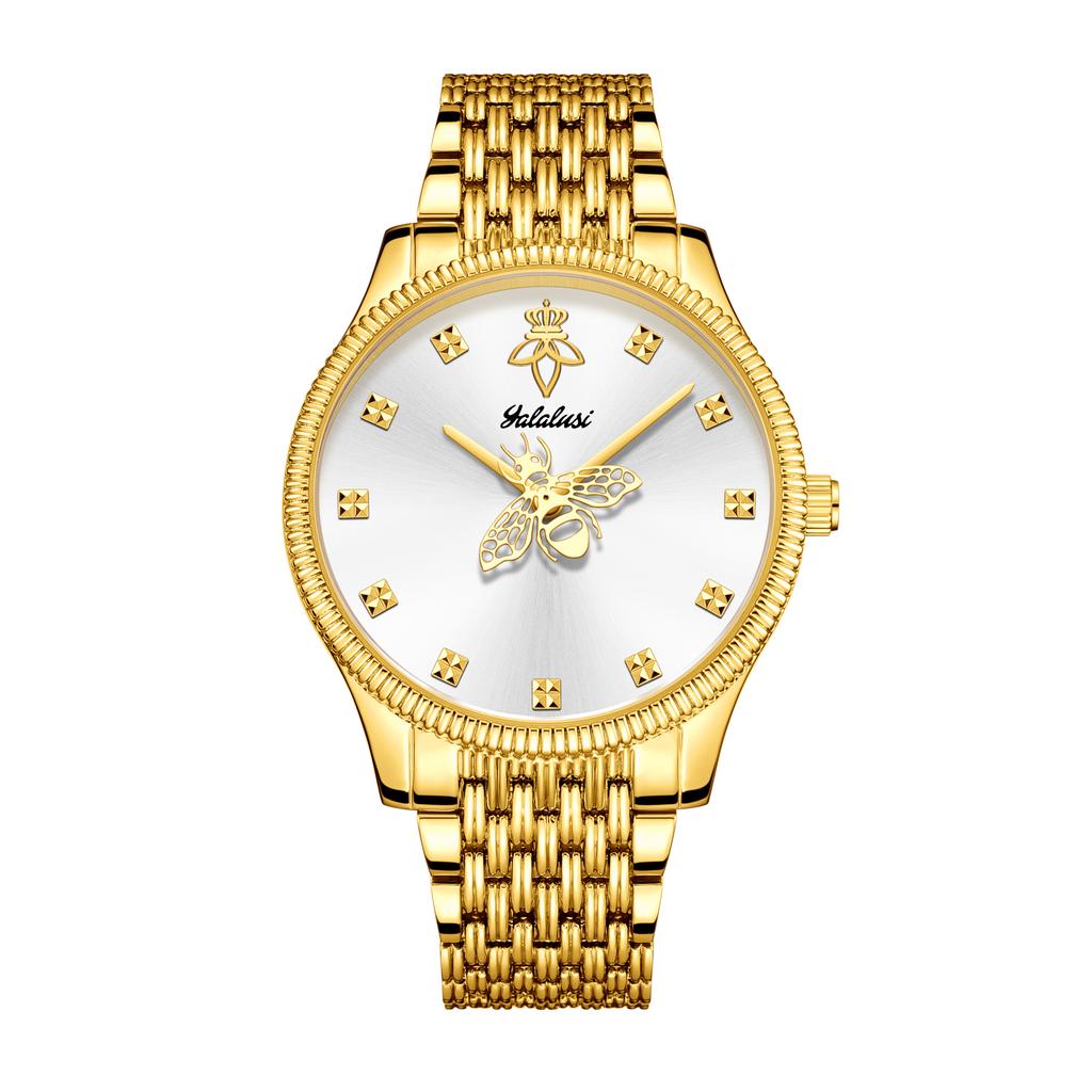 YaLaLuSi Brand Elegant Women's Quartz Watch Simple Sun Patterned Case Temperament Gorgeous Gold Gift Box Set Ladies Gift