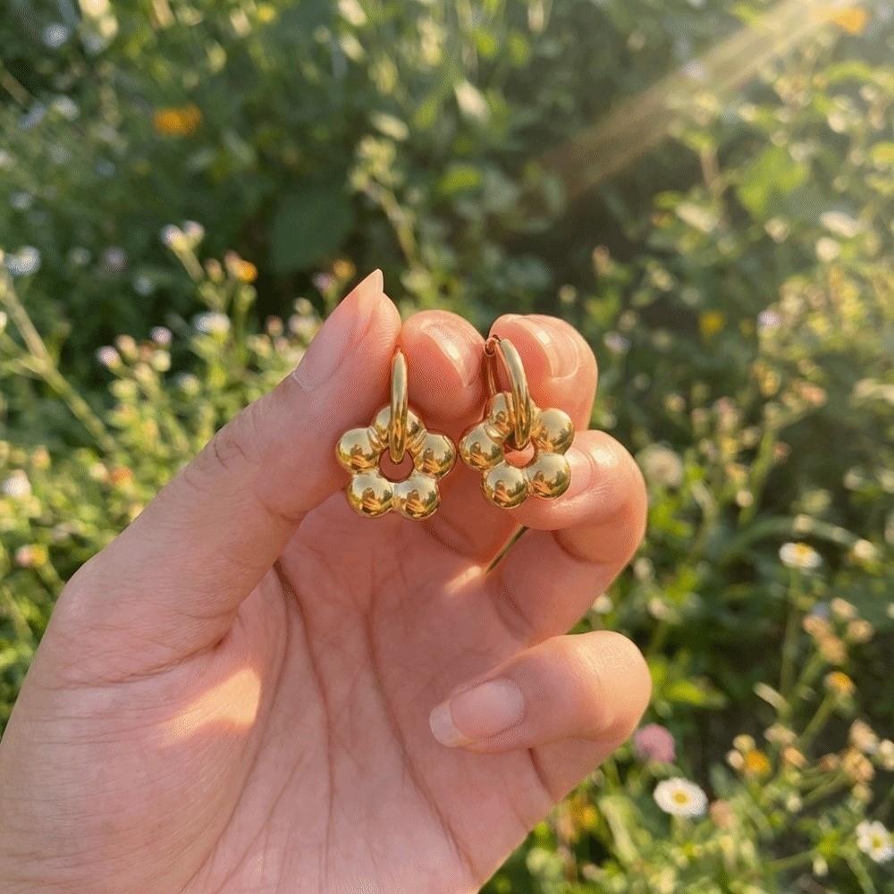 Stainless Steel Flower Hoop Earrings Colorful Ear Buckle Aesthetic Ear Cuffs  Accessories