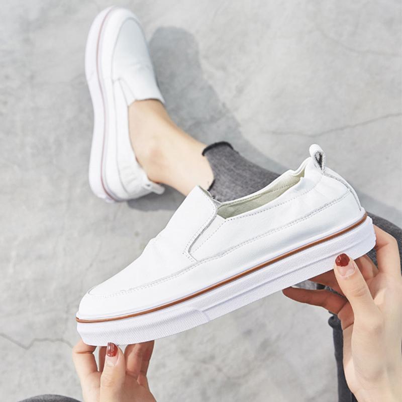 Fashion Women Genuine Leather Shoes Spring Autumn Casual Woman White Shoes Cow Leather Flat Ladies Slip-ons