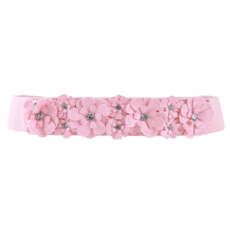 Women Skinny Elastic Belt Ladies Fashion Buckle Stretchy Wide Waist Belt for Dresses Flower Waistband Gift Cloth Accessory