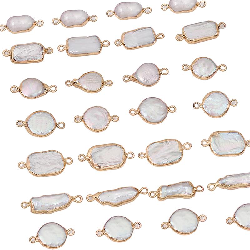 Natural Freshwater Pearls Irregular Gold Edging Double Hanging Pendants For DIY Necklace Bracelet Earrings Jewelry Making
