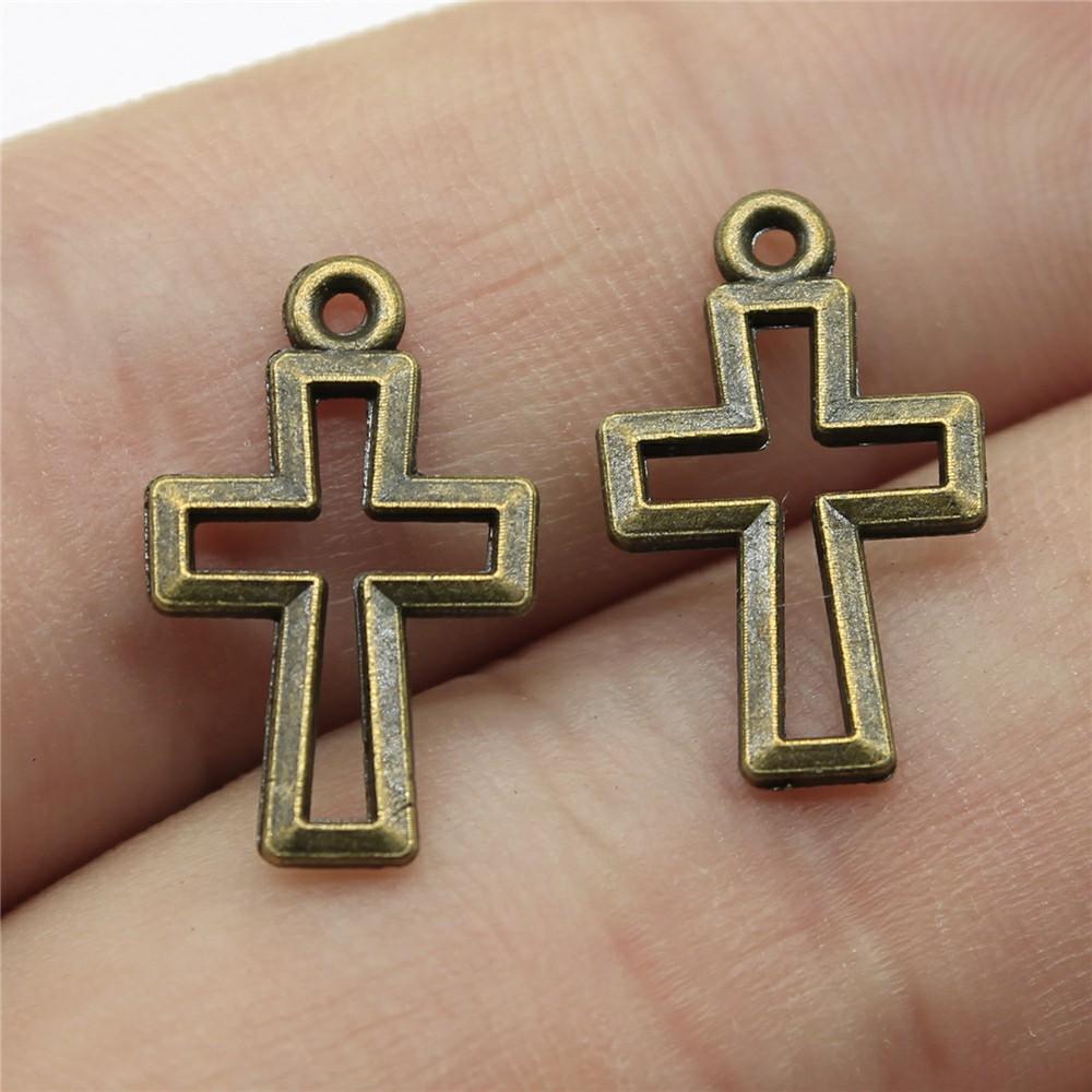 40pcs Tibetan Bronze Silver Color Pendants Antique Jewelry Making DIY Handmade Craft Small Cross Charms For Jewelry Making
