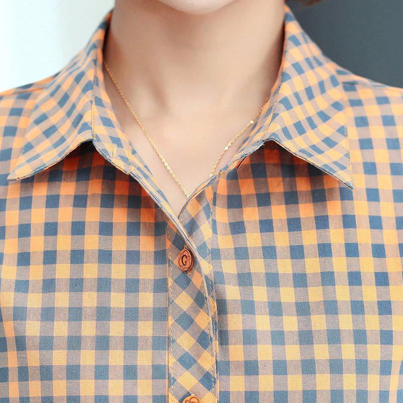 2026 Spring/Autumn Plaid Cotton Long-Sleeve Cardigan Shirt for Middle-Aged Women