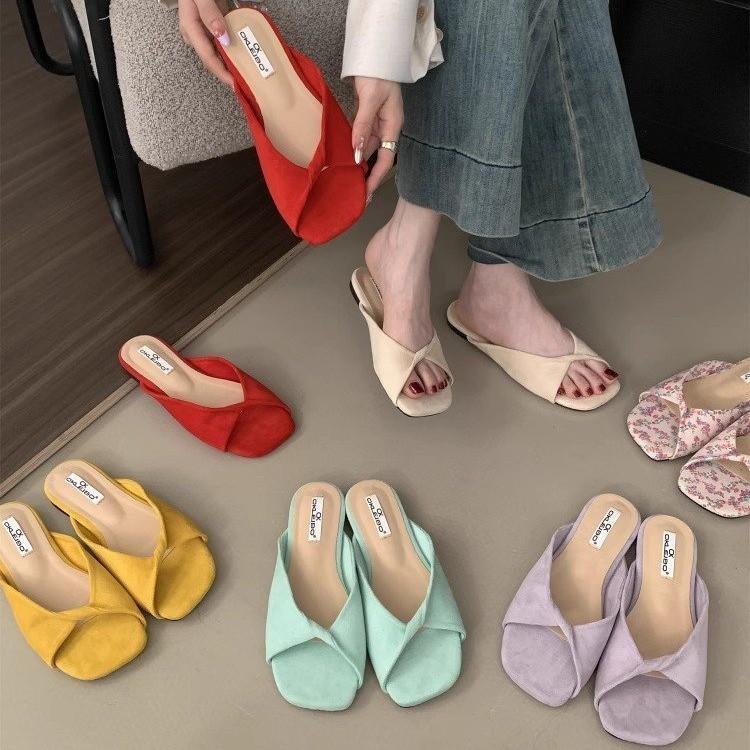 Cool Slippers Women's 2025 New Retro Premium with Skirt Square Head Pleated Thick-soled Slippers Women's Summer Outer Wear
