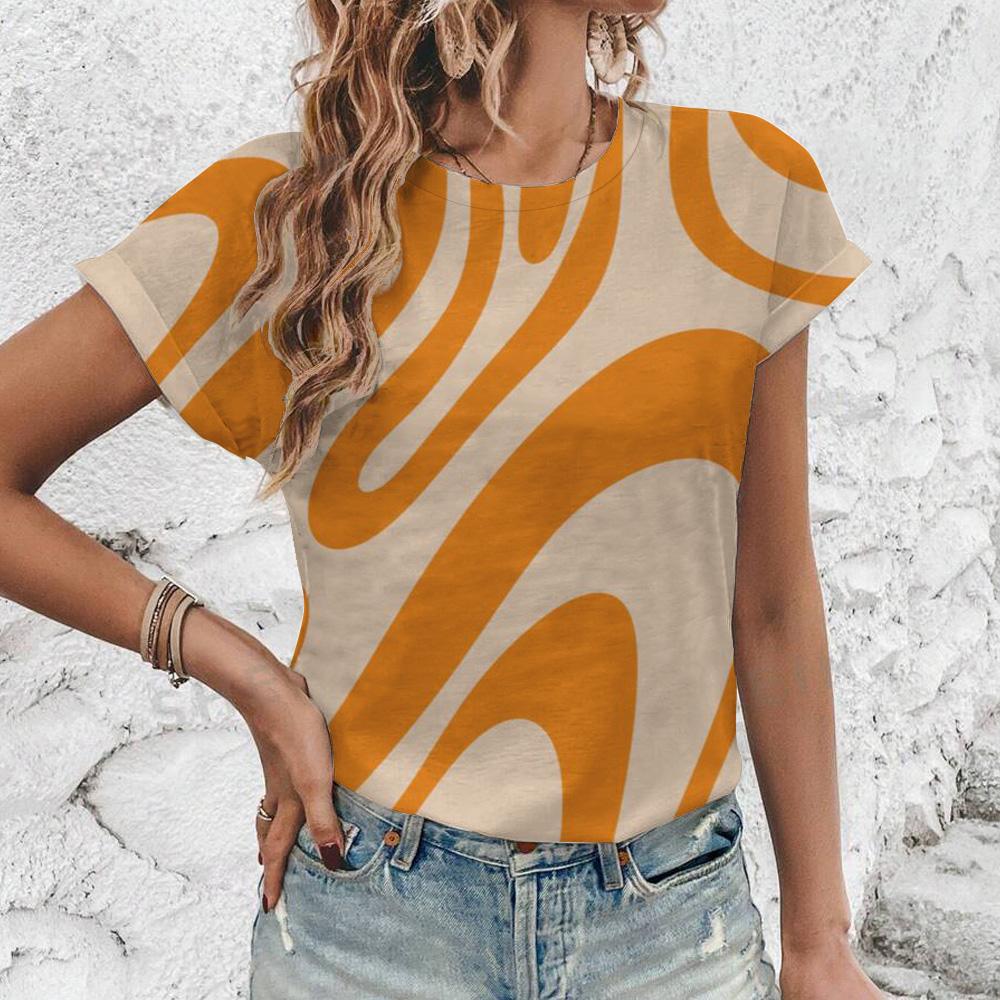 Women's Short Sleeve Crew T-Shirt Fashion Geometric Lines Print T-Shirt Summer Casual Elegant Top Women's Clothing T-Shirt