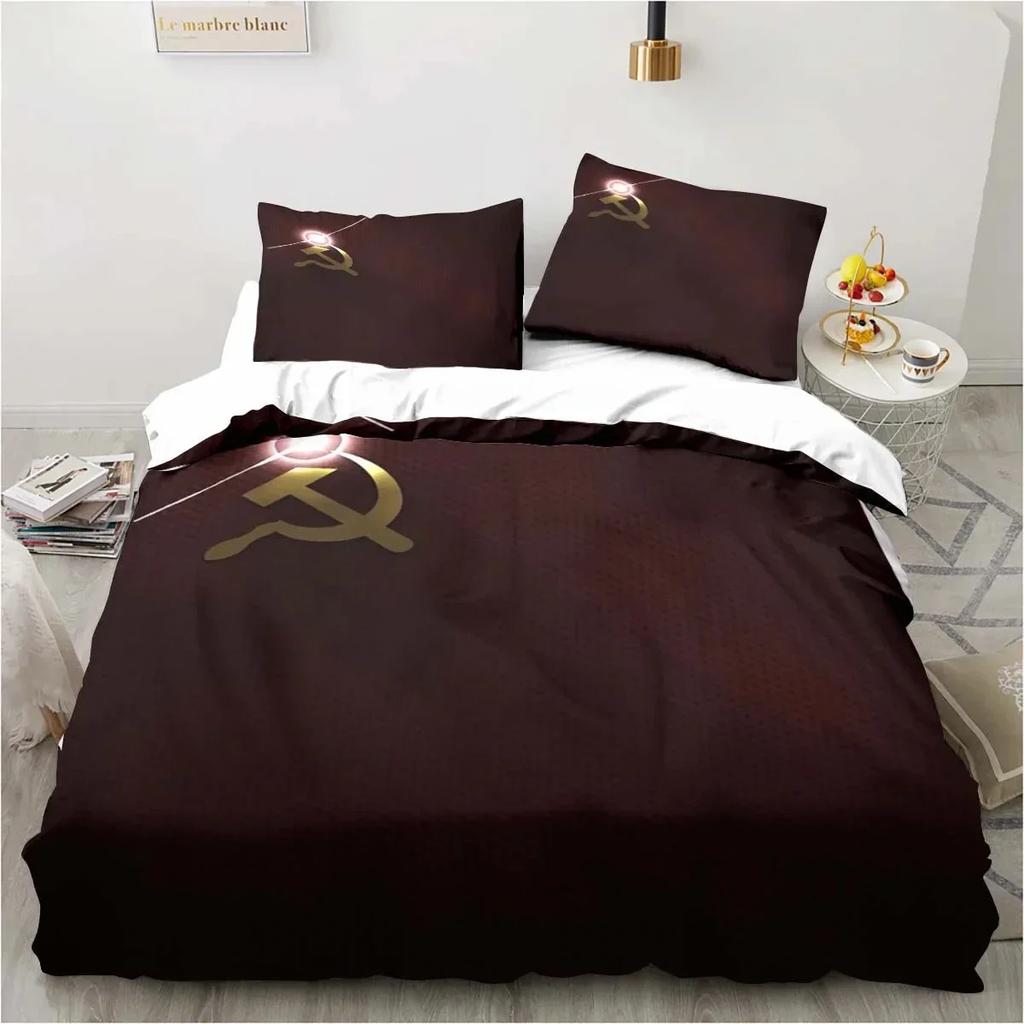Red Soviet Socialist Republic USSR Flag Bedding Set,Duvet Cover Bed Set Quilt Cover,King Queen Twin Size Boys Girls Adults