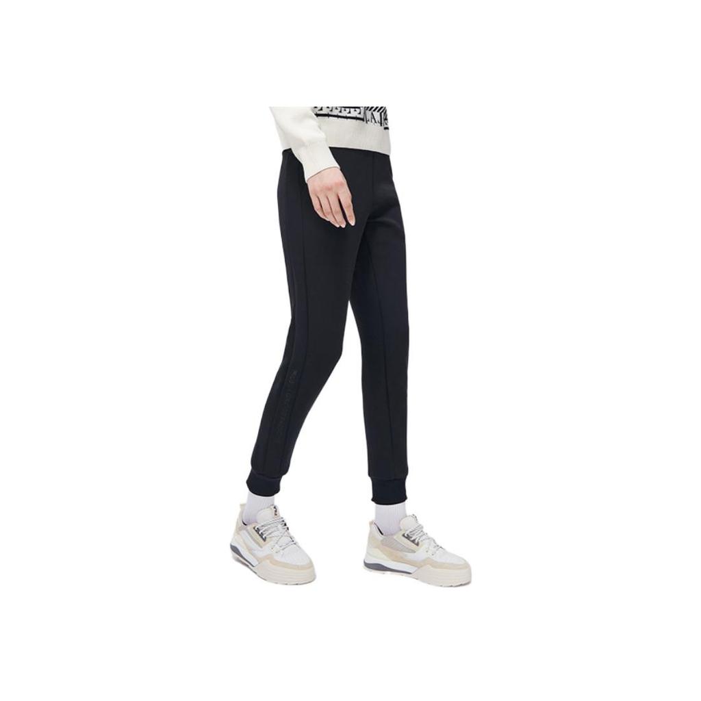 Fila Solid Color Logo Drawstring Cuffed Casual Pants Women Bottoms Black F11W318608F-BK