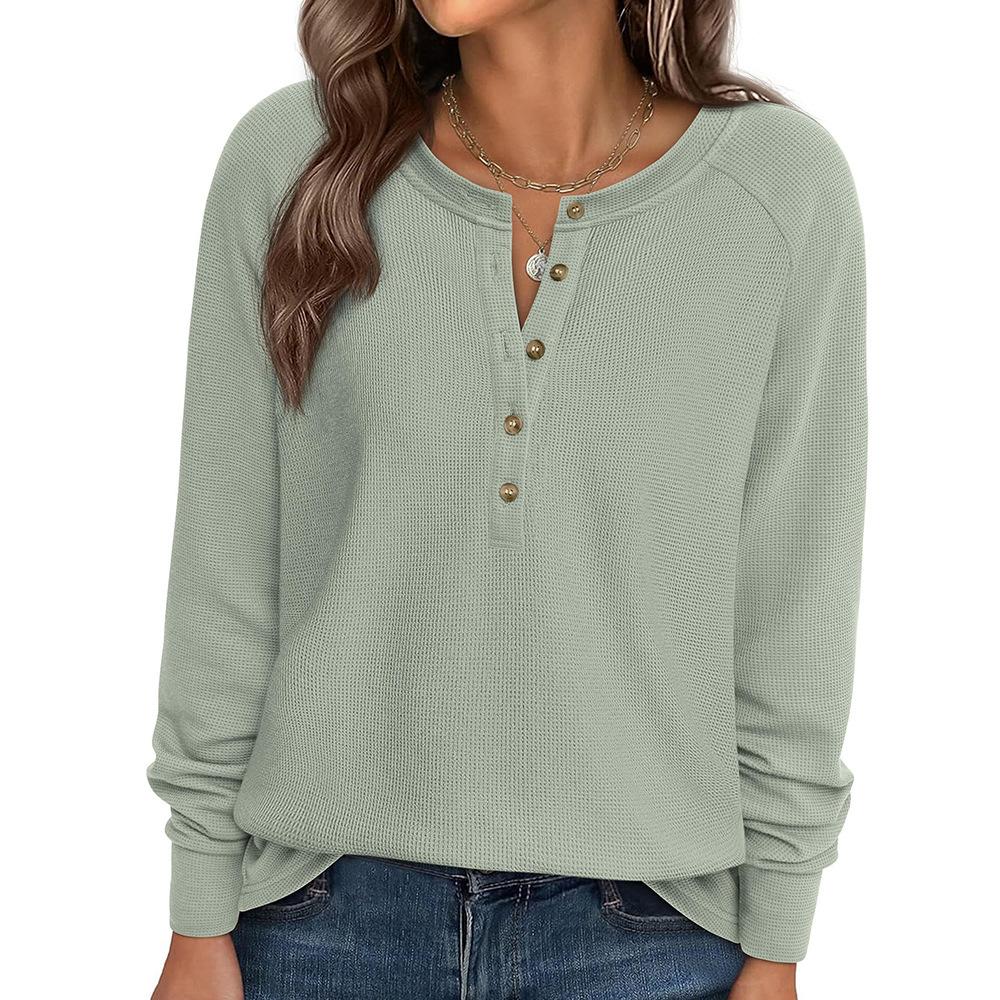 TIFICY Women's Fashion Casual Spring Autumn Solid Color Print Long Sleeve V-Neck Blouses & Shirts