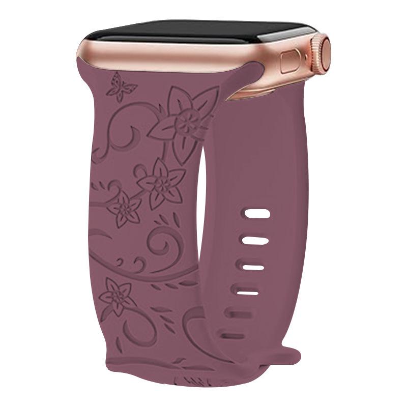 Bracelet en Silicone Gravé au Laser avec Boucle Papillon pour Apple Watch