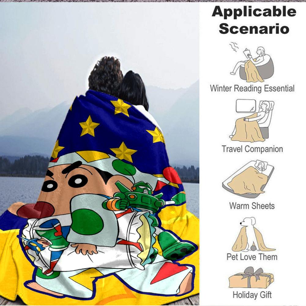 1PC Crayon Shin chan Blanket Lightweight Flannel Throw Blanket for Sofa, Bed, Travel, Camping, Livingroom, Office, Couch
