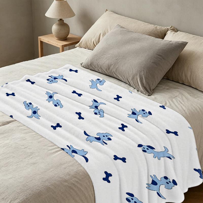 Thick Warm Flannel Fleece Blanket – Cute Dog Pattern, Soft Cozy Throw for Home Relax, Napping, Single Guest Room, Halloween & Christmas