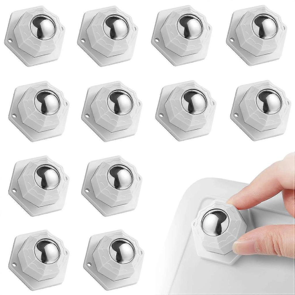 Conjunto de 12 rodízios para móveis brancos, polia universal de aço inoxidável para móveis, rodízios de transferência de esferas para movimentação de móveis e mercadorias