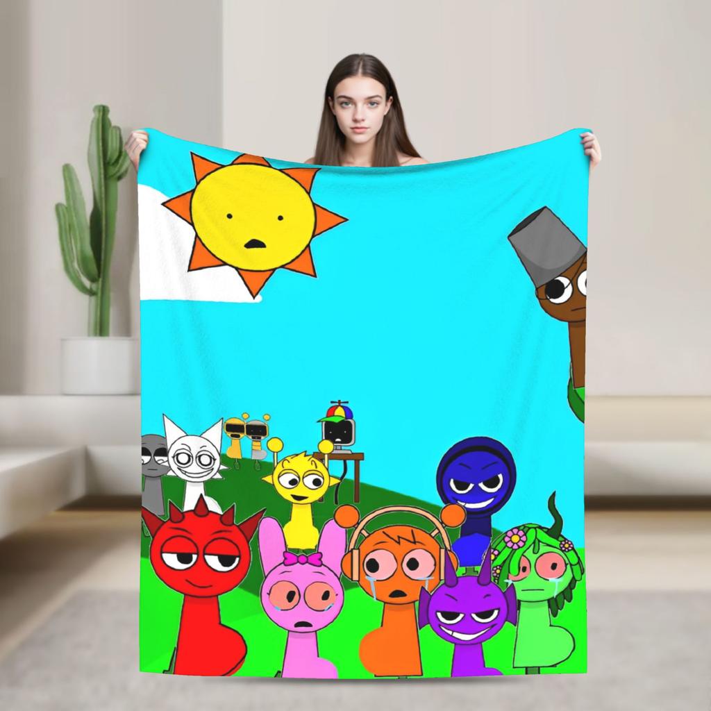 Sprunkis Game Blankets Fleece Novelty Breathable Throw Blankets for Chair Covering Sofa All Season