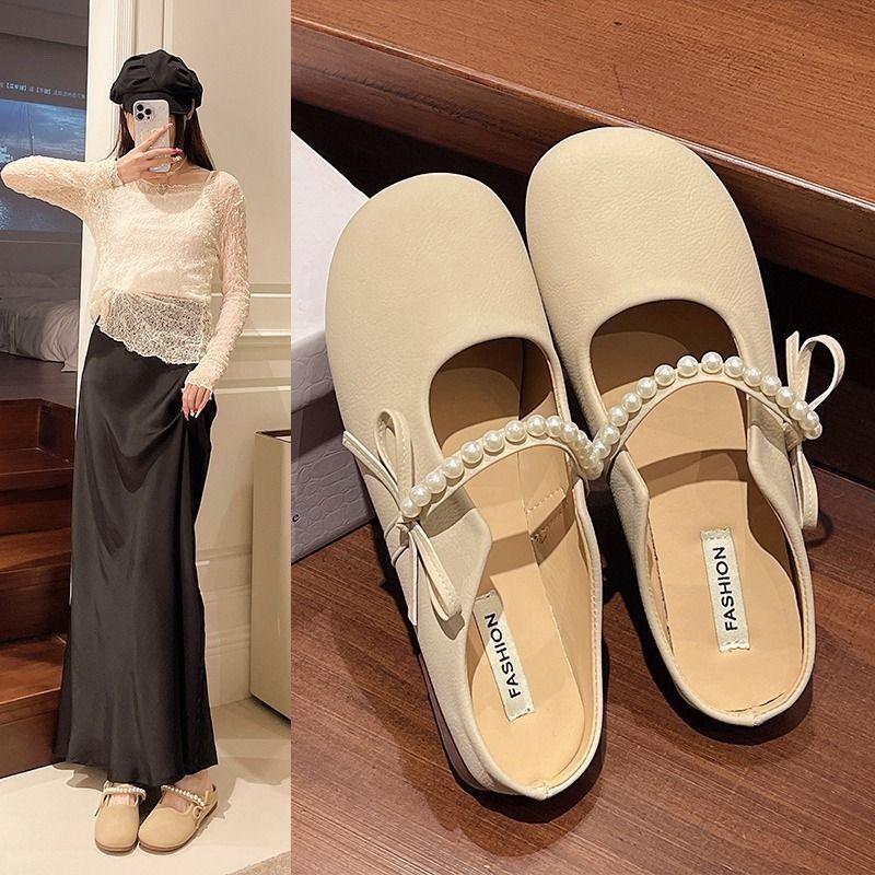 Flat Bottom Soft Bottom Bag Head Half Slippers Women Wear Versatile New Spring and Summer Casual Pregnant Women Gentle Evening Shoes