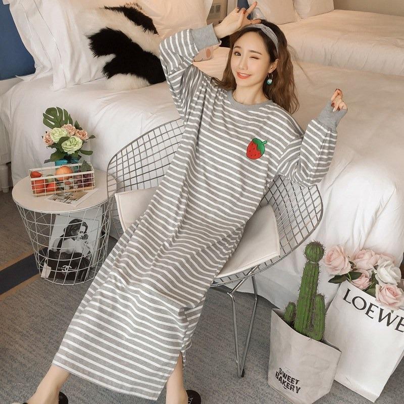 

Женская пижама-ночная сорочка большого размера в полоску в стиле принцессы с длинным рукавом One Size