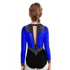 Girls Gymnastics Leotard Long Sleeve Keyhole Back Shiny Rhinestones Figure Skating Dancewear