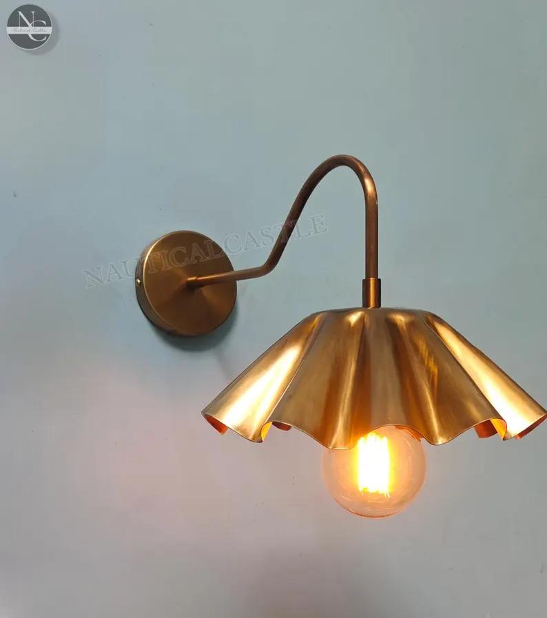 Customizable Brass Flower Wall Sconce: Plug-In/Hardwired Lighting