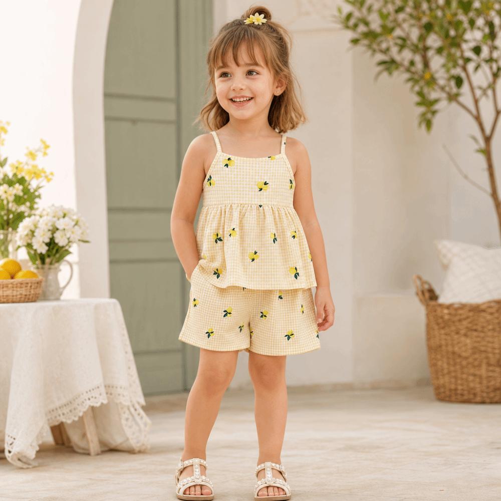 Sleeveless Camisole Shorts Set Spaghetti Straps Summer Clothes Kids Matching Set Home Wear
