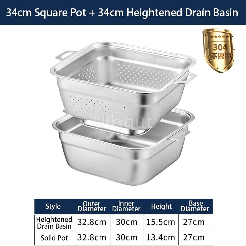 304 Stainless Steel Square Perforated Strainer Flat Bottom with Side Handles Colander for Washing Vegetables Marinating Tray
