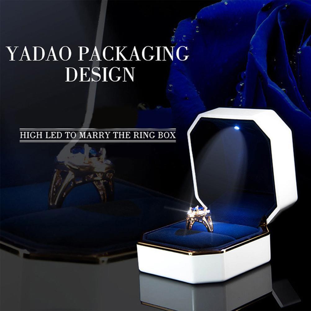 LED Ring Box Octagonal Velvet Wedding Ring Case Jewelry Gift Box with LED Light for Jewelry Display Wedding Engagement