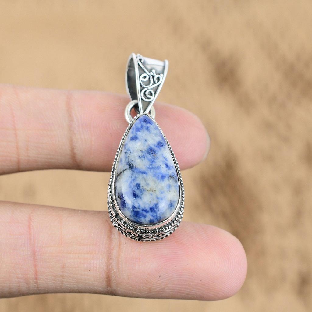 Womens Day Deal Pear Sodalite Gemstone Vintage Wife Pendant 925 Sterling Silver