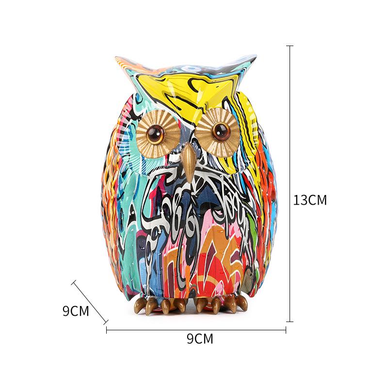 Bemalte Eule Harzfiguren Nordisch Modern Graffiti Tier Skulptur Wohnzimmer Ornamente Für Heimdeko Schreibtisch Büro Dekoration