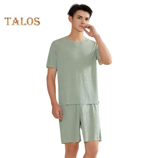 2Pcs/Set Men Pajamas Set O-Neck Short Sleeve T-shirt Elastic Waist Shorts Set Solid Color Home Clothing Suit