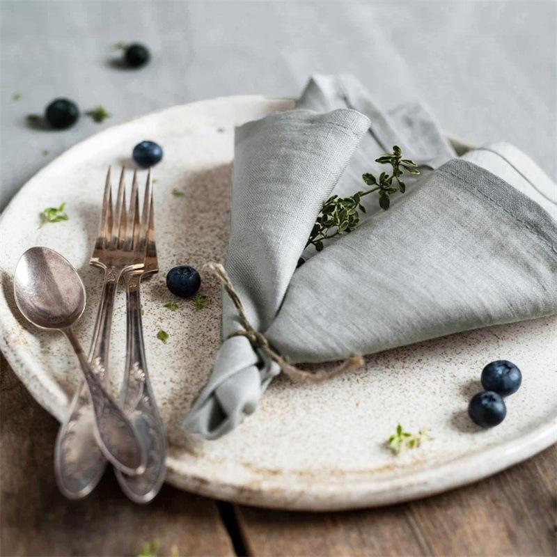 Handmade Modern Style 100% Linen Woven Dyed Square Napkins Eco-Friendly Reusable Soft Home Textile Dining Accessories 150g/m