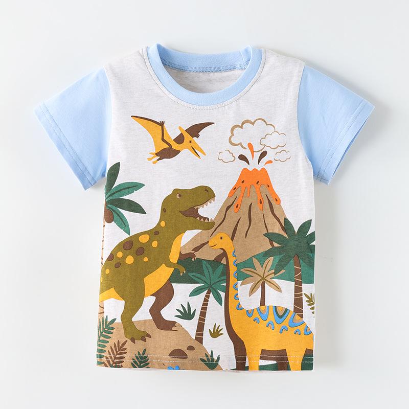 

New summer collection: boys’ short-sleeved T-shirt with a stylish dinosaur print, children’s round-neck top 90cm(2-3Y) светло-серый