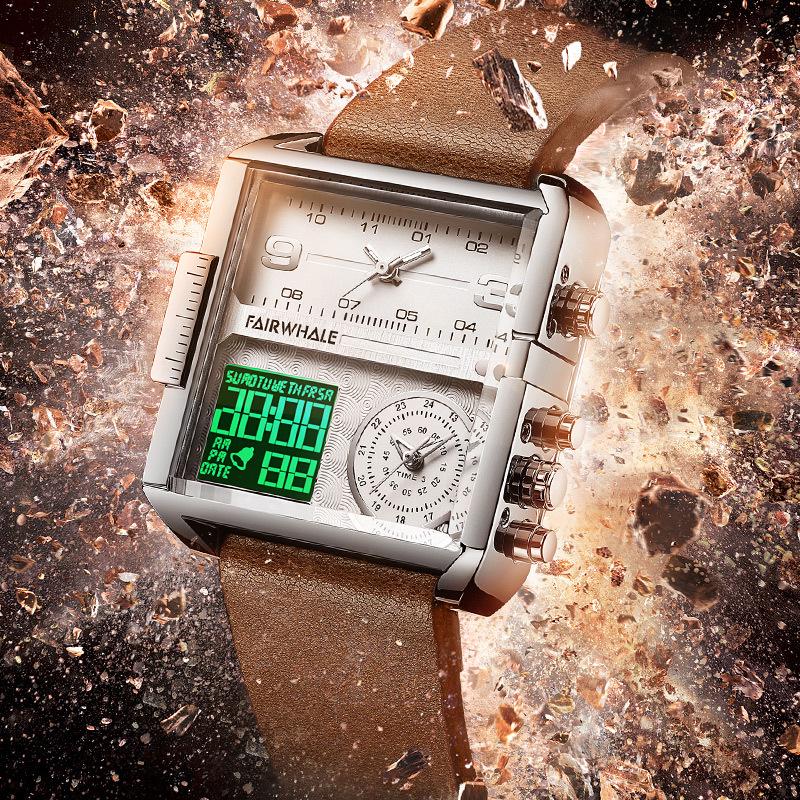 Mark Fairwhale Men's Geometric Retro Square Watch with Genuine Leather and Alloy
