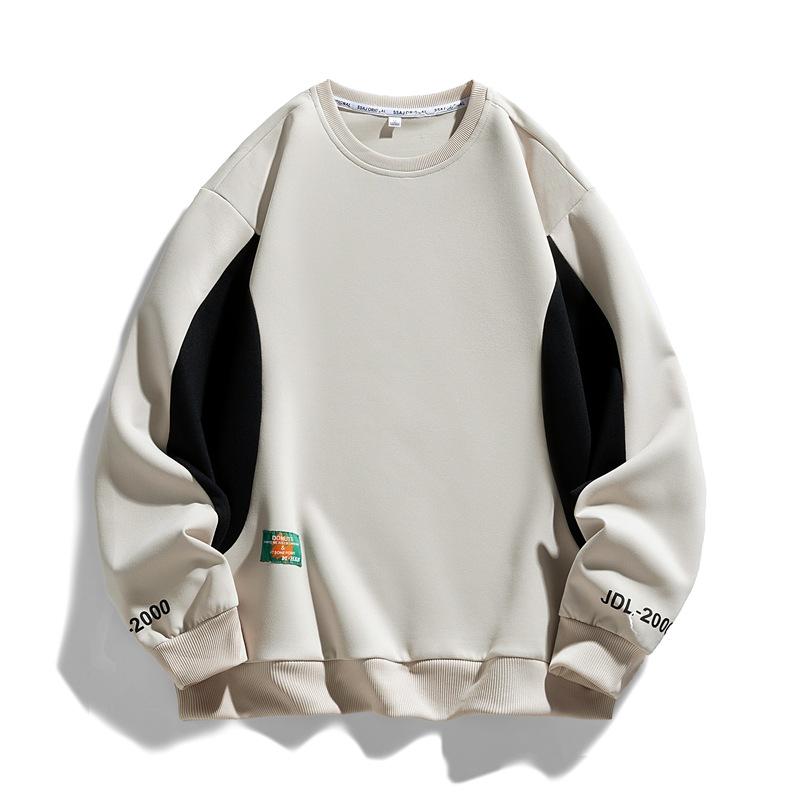 Splicing Color Blocking Loose Hoodie Autumn and Winter, Simple and Casual, Loose Color Blocking Long Sleeved T-shirt, Men's Round Neck Hoodie