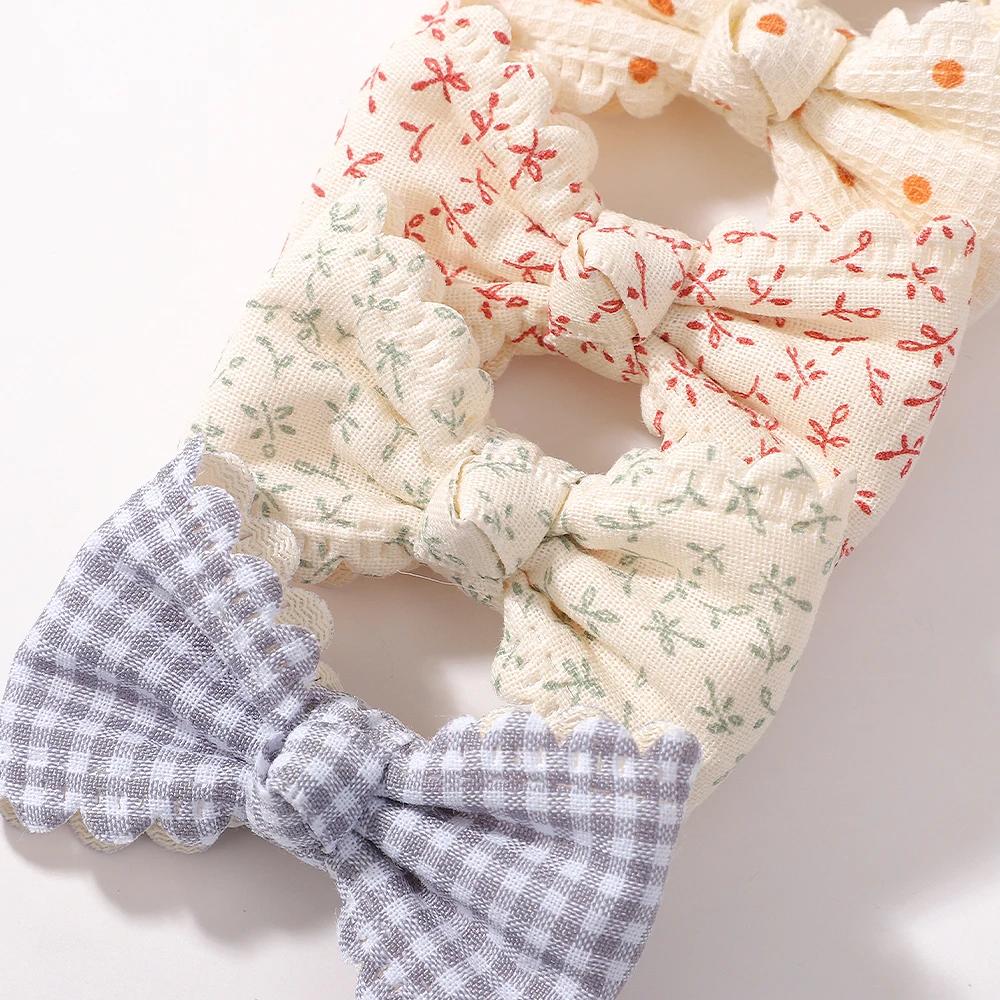 2Pcs/Set Flower Print Hair Clips Kids Bows For Baby Girls Handmade Plaid Cute Bowknot Hairpin Barrettes Cotton Hair Accessories