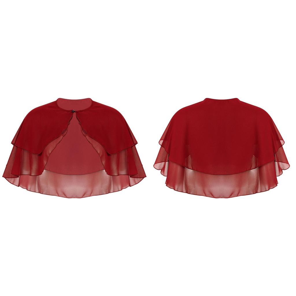 Feminino elegante cor pura chiffon xale capa babado 2 camadas chiffon envolve bolero vestido acessório para festa de casamento