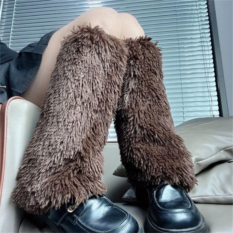 Rainbow Plush Leg Warmer for Trendy Party Costume Colorful Furry Fuzzy Boot Covers Leg Gaiters Footless Socks Streetwear