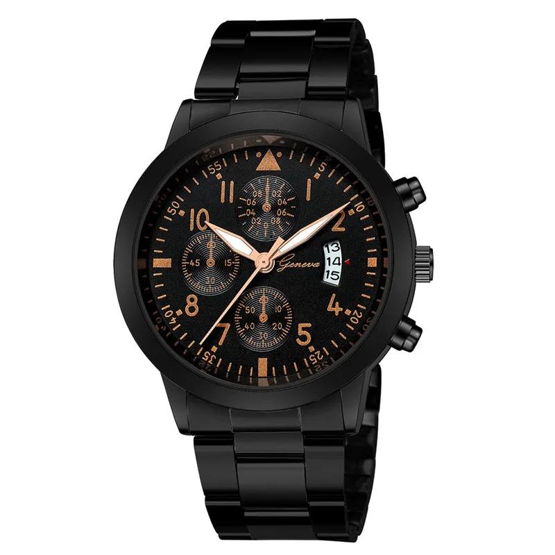 Geneva Watches Men Luxury Men Watches Black Stainless Steel Blue Face Quartz Watch Men Sports Watches reloj hombre horloge heren