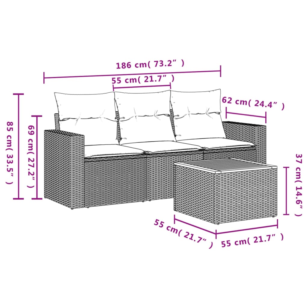 4 piece outdoor sofa set with cushions black poly rattan